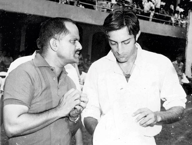 Former journalist GK Menon with ex- India captain late MAK Pataudi at the Brabourne Stadium in the 1960s