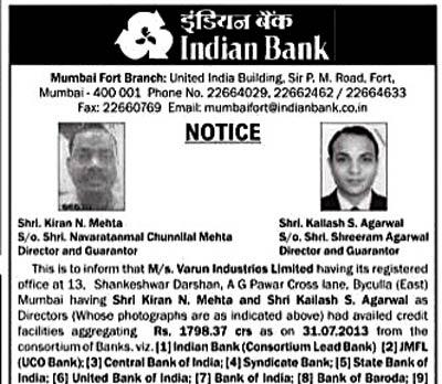 Public notice issued by the Indian Bank on March 4