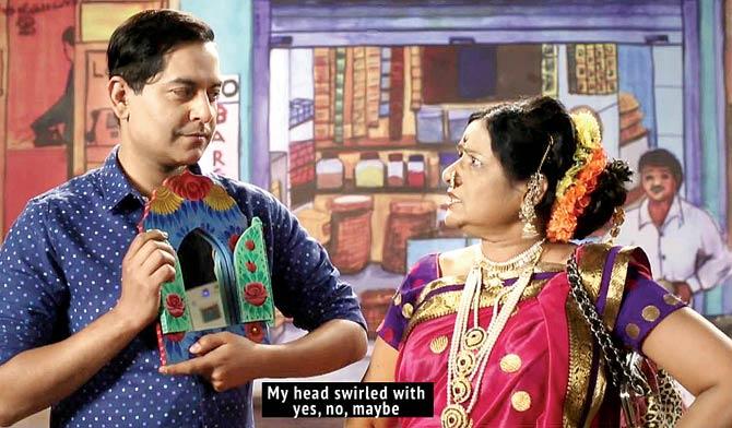 A grab from The Amorous Adventures of Megha and Shakku in the Valley of Consent featuring the ‘chikna’, played by comedian Gaurav Gera, and lavni artiste Shakuntala Nagarkar aka Shakku