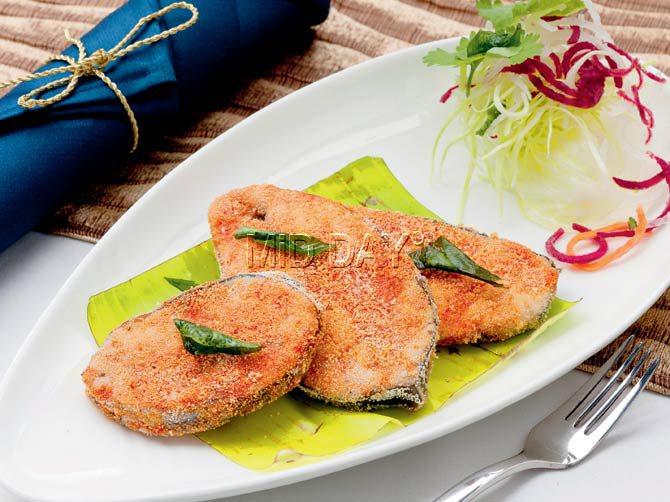 Rawa Crusted Surmai made with fish fillet at The Captain’s Table