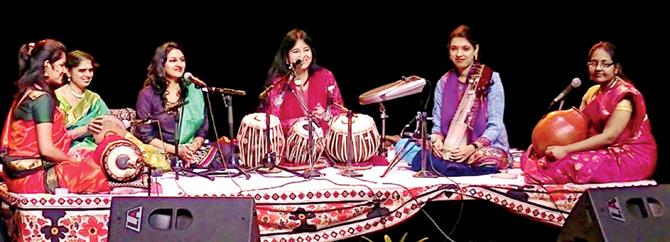 Anuradha Pal with the Stree Shakti band at a performance in 2015
