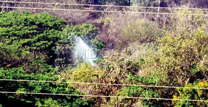 The jet from broken the pipeline can be seen from a distance, as it sprays up to 20 feet in the air near JVLR