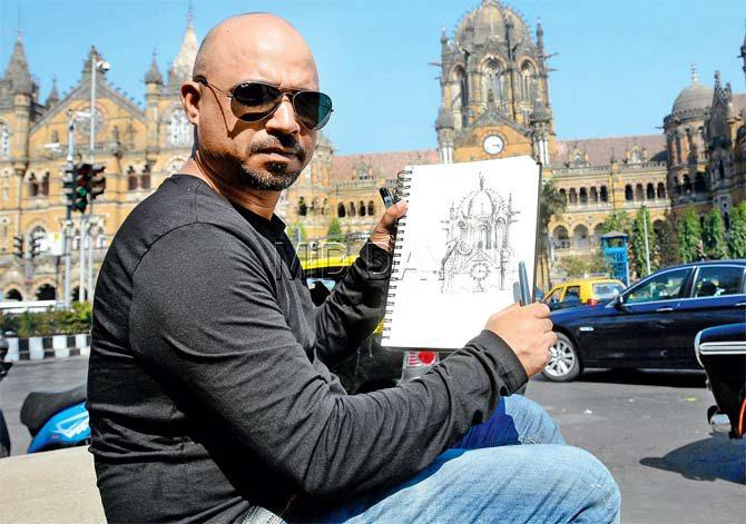 Kishan Dev, a member of Urban Sketchers Mumbai, and other artists from the country have joined a petition against the Ancient Monuments and Archaeological Sites and Remains Act 1959, which prohibits the copying and filming of protected monuments. Pic/Bipin Kokate