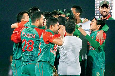 Bangladesh players celebrate their win over Pakistan in Mirpur on Wednesday. 