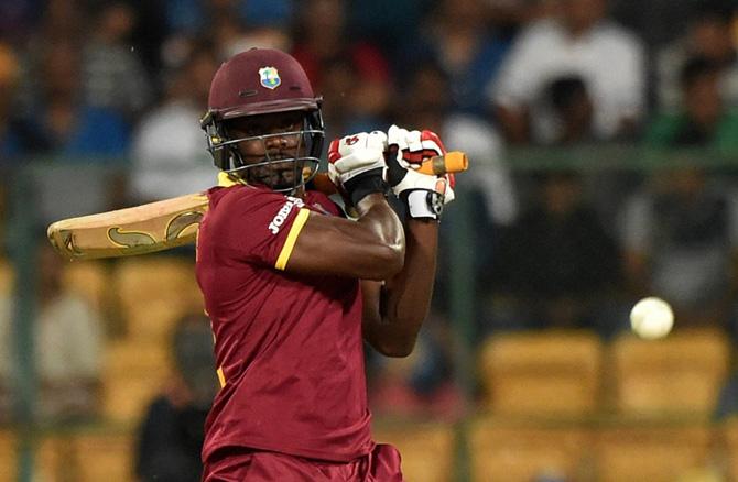 West Indies Andre Fletcher plays a shot during the ICC World T20 match between West Indies and Sri Lanka at Chinnaswamy Stadium in Bengaluru on Sunday