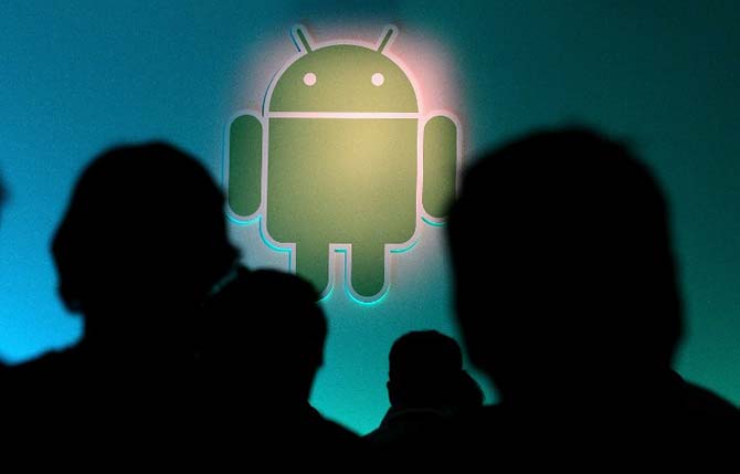 The Android logo is displayed during a press event at Google headquarters in 2011. Pic/Justin Sullivan/Getty Images/AFP