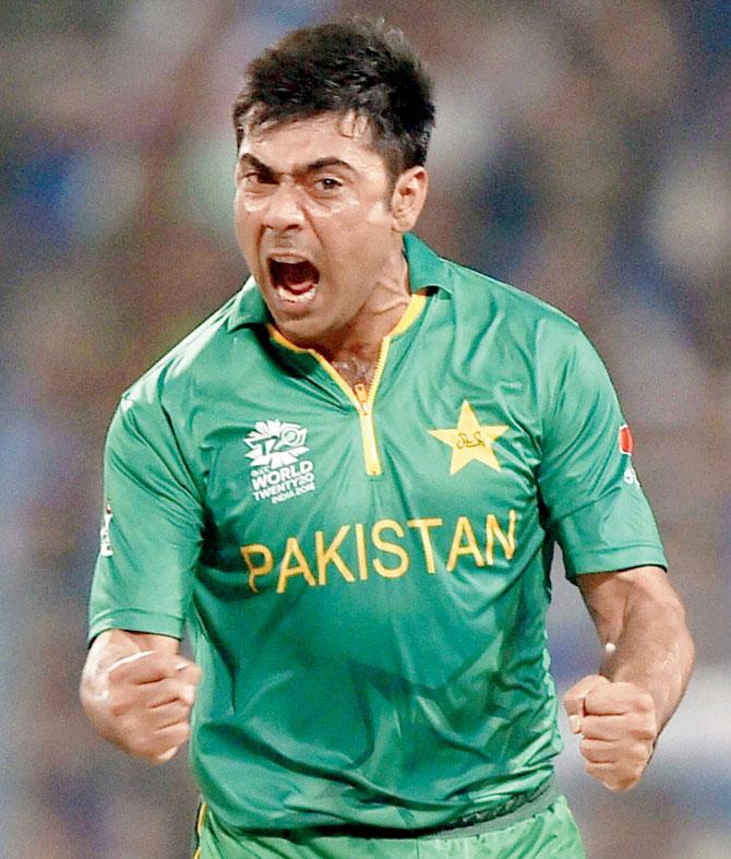 Pakistan pacer Mohammad Sami celebrates the wicket of Suresh Raina on Saturday. He finished with 2-17. PIC/PTI