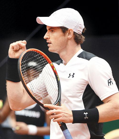 Andy Murray gestures after his win over Rafael Nadal in Madrid Open semis match on Saturday. pic/AFP
