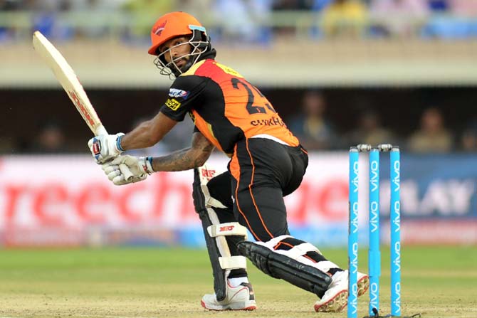 Sunrisers Hyderabad batsman Shikhar Dhawan plays a shot. Pic/ AFP
