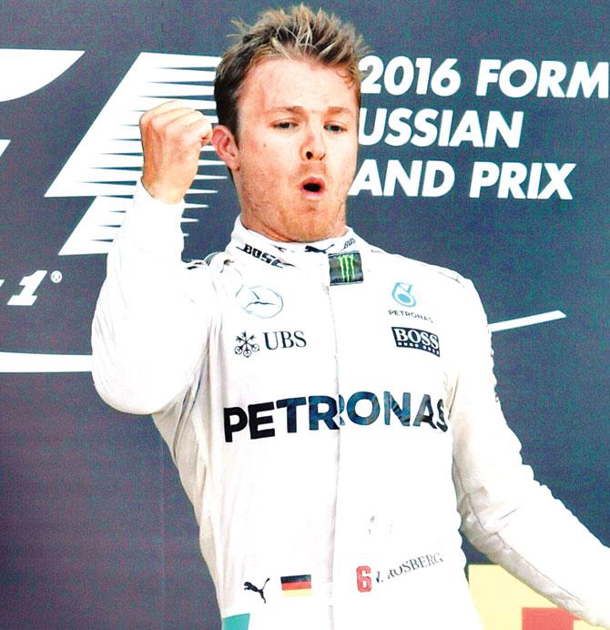 Mercedes driver Nico Rosberg celebrates after winning the Russian GP at Sochi this month. Pic/AFP