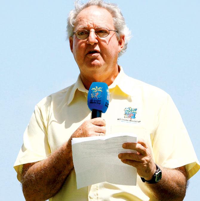 Tony Cozier during the 2007 World Cup Super Eights match between WI and England at the Kensington Oval in Bridgetown, Barbados. Pic/Getty Images