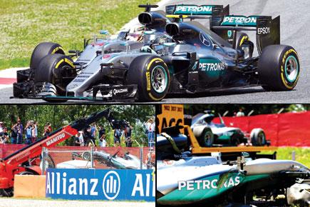 Lewis Hamilton and Nico Rosberg crash in Spanish GP