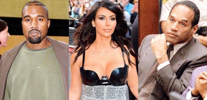 Kanye West, Kim Kardashian and OJ Simpson. Pics/Getty Images