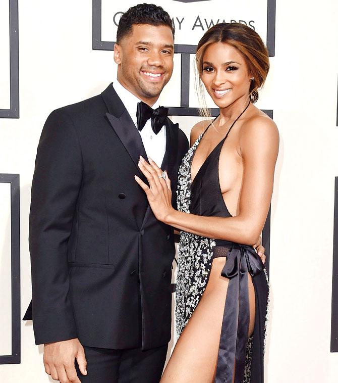 Russell Wilson with fiancee Ciara. Pic/AFP
