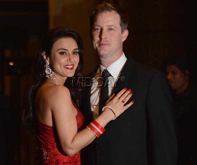 Preity Zinta with husband Gene Goodenough at their wedding reception in Mumbai. All pictures courtesy: Satej Shinde