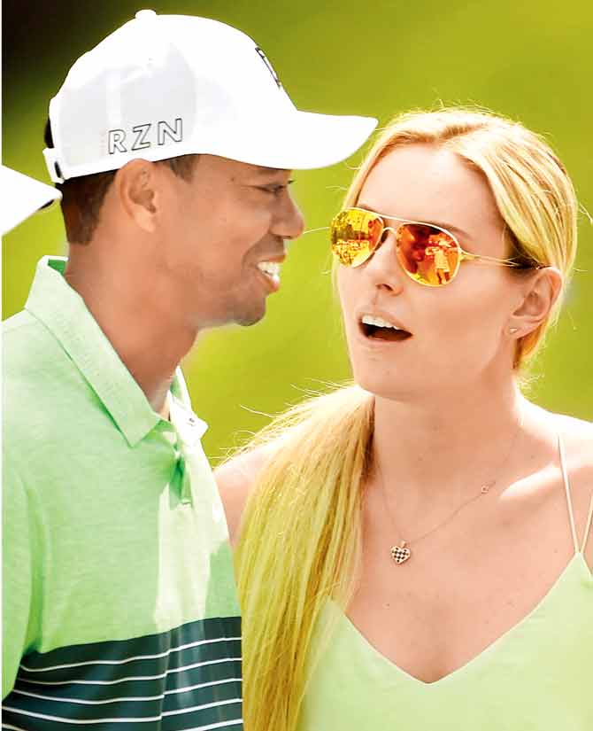 Lindsey Vonn & ex-boyfriend Tiger Woods. Pic/AFP