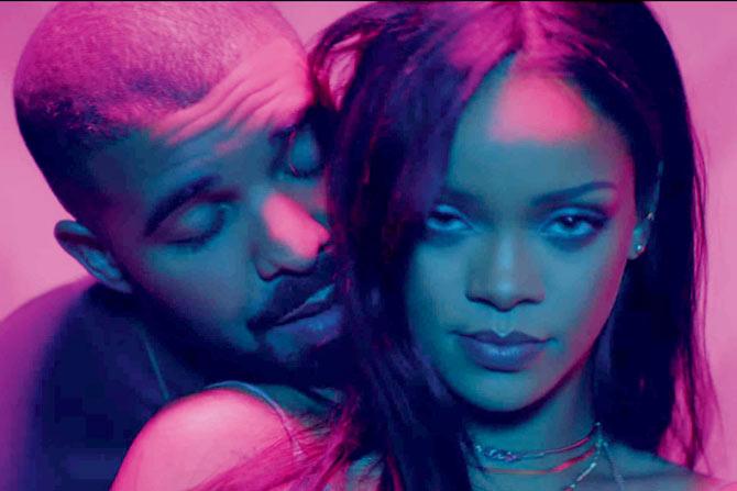 Drake and Rihanna in a still from their single, Work