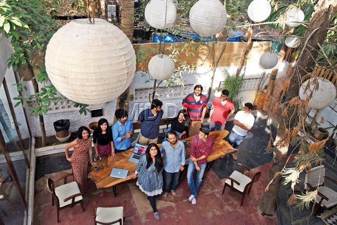 Anand Gandhi (front row, centre) and the Memesys Culture Lab team at their studio in Versova. Pic/atul kamble