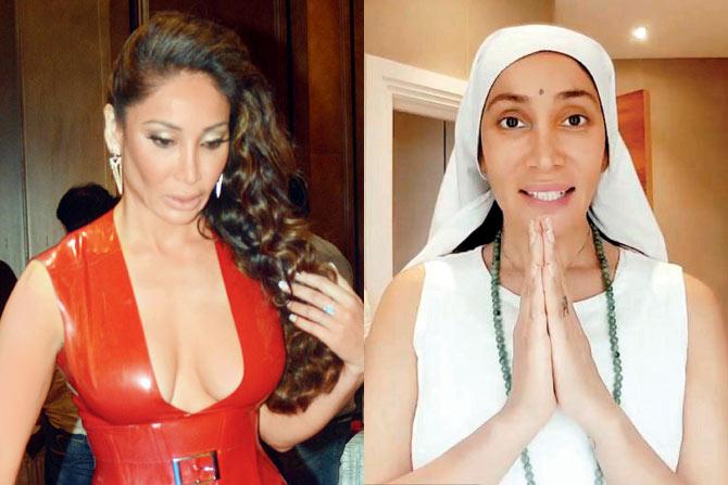 Sofia Hayat and (right) in her nun avatar