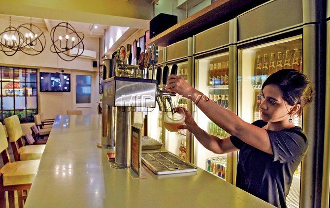 The bar includes craft beers on tap from local breweries