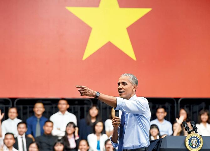 US President Barack Obama speaks at a town hall event in Ho Chi Minh City