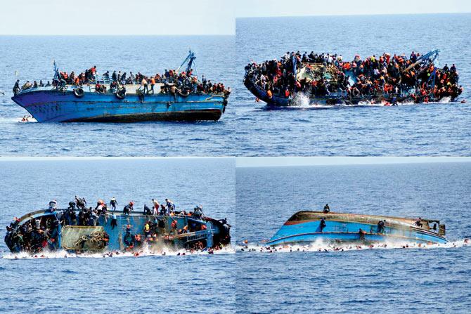 The shipwreck of migrant boat off Libyan coast on Wednesday. Pics/AFP