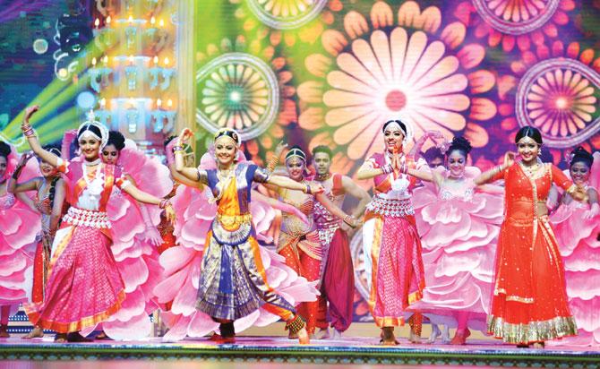 Deepika Singh (second from right) performs Odissi dance at the awards ceremony