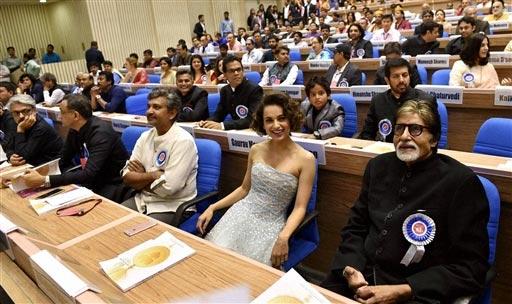 Winner of Best Actor award Amitabh Bachchan and Best Actress award Kangna Ranaut at the 63rd National Film Awards 2013 function in New Delhi on Tuesday