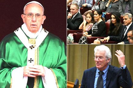 Pope Francis honors George Clooney, Richard Gere, Salma Hayek