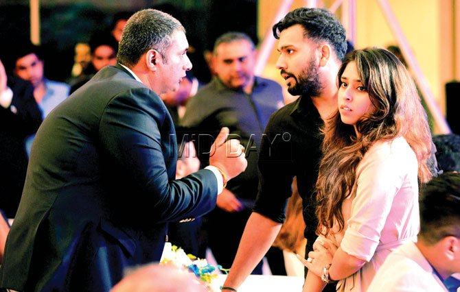 India opener Rohit Sharma with wife Ritika at the Ceat Cricket awards at a city hotel yesterday. Pic/Suresh Karkera