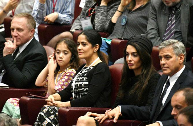 Francois-Henri Pinault, daughter Valentina, wife Salma Hayek Pinault, Amal Clooney and husband George Clooney