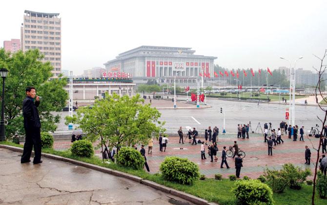 Journalists wait outside the April 25 Palace, where the Workers Party Congress in Pyongyang was held. Pic/AFP