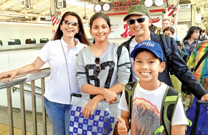 (From left) Juhi Chawla with daughter Jahnavi, husband Jay Mehta and son Arjun