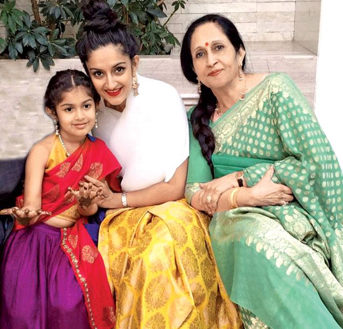 Payal Khandwala (centre) with mother Vibha and daughter Mira