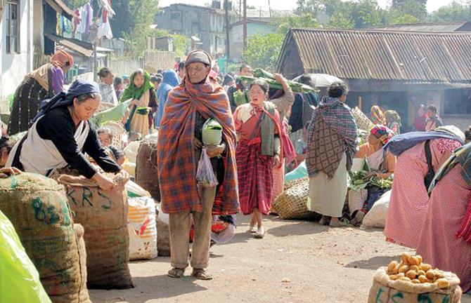 A daily bazaar in Smit village, Meghalaya 