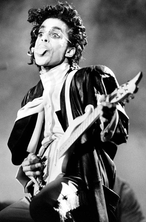 Prince blows a raspberry at the crowd at a concert at the Bercy venue in Paris on June 15, 1987. Pic/AFP