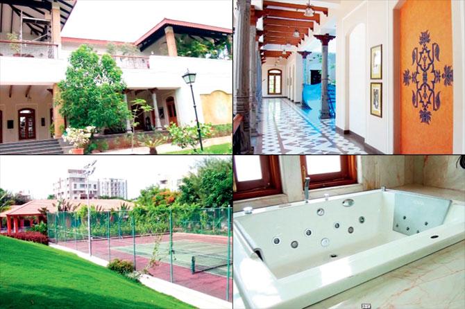 Bhujbal Palace has been built on the 46,500-sq ft Bhujbal Farms in Nashik and has 25 rooms, a huge swimming pool, a tennis court and a full-sized gym