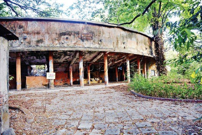 The Annabhau Sathe open-air theatre in Byculla Zoo, currently in ruin, will be redeveloped into a closed, air-conditioned space so that animals are not disturbed. Pic/Pradeep Dhivar