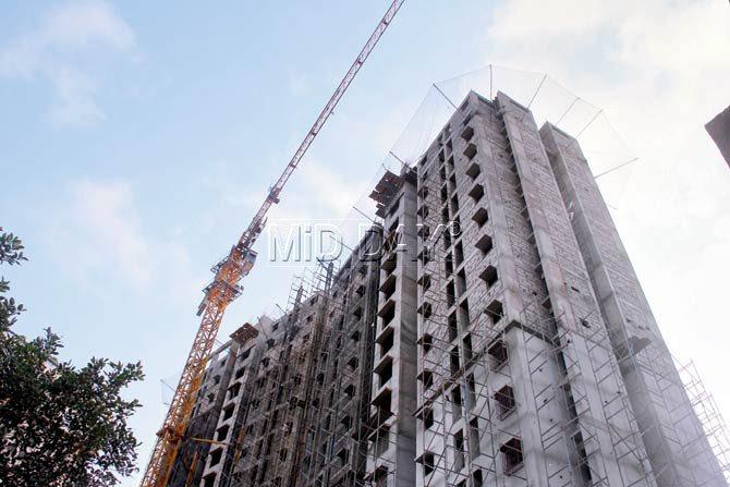 One of the under construction buildings being built by MHADA where the Western India Mill once stood at Lalbaug. Pic/Ajinkya Sawant