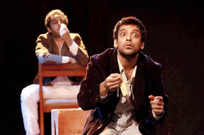 (Above and below left) Dhruv Lohumi (front) and Sukant Goel play the younger and older Krapp