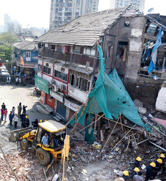 The Gulmohur Building, which collapsed last Saturday, had been found dilapidated by the BMC last year. File pic