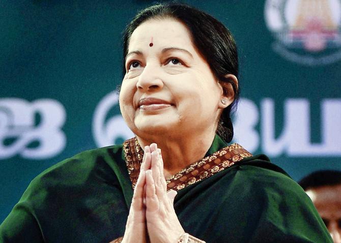 Fulfilling promises: Jayalalithaa at her swearing-in ceremony. Pics/PTI