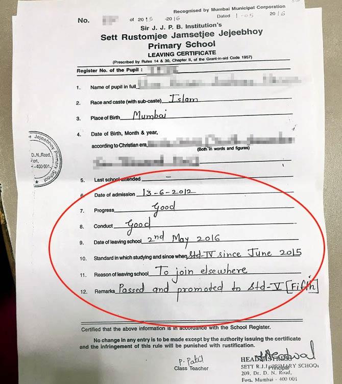 A leaving certificate given to one of the students, which states that the student has been promoted but has to leave school to “join elsewhere”