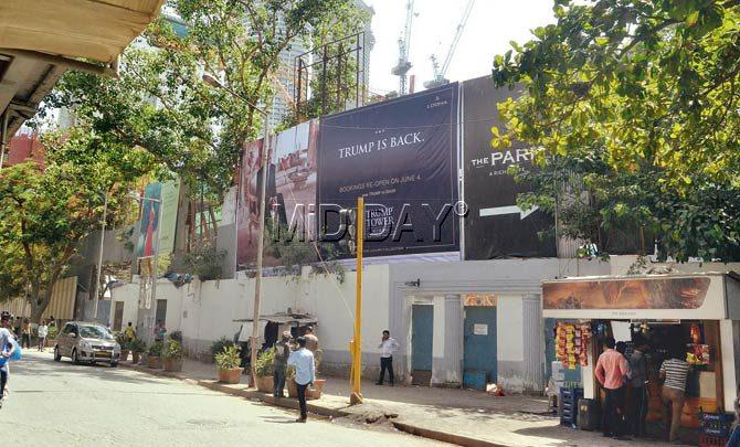 One of the posters installed by Lodha developers along the under-construction Trump Tower in Worli. Pic/Datta Kumbhar