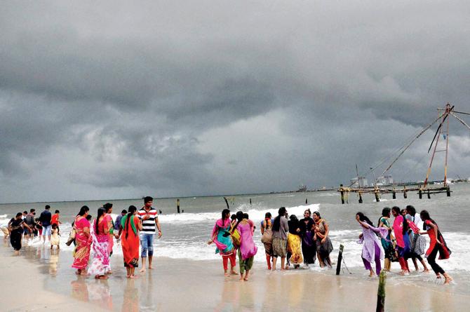 Monsoon clouds hover over the Arabian Sea in Kochi yesterday. Pic/PTI