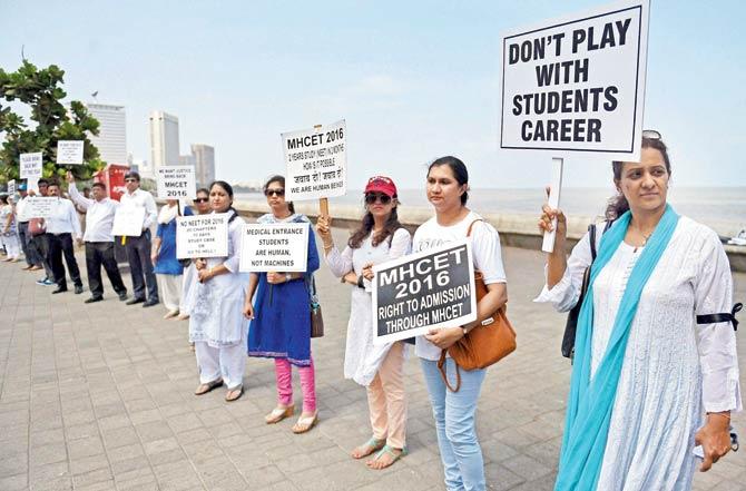 Parents formed a human chain to protest against the SC verdict but their fight didn’t prove quite fruitful. File pic/PTI