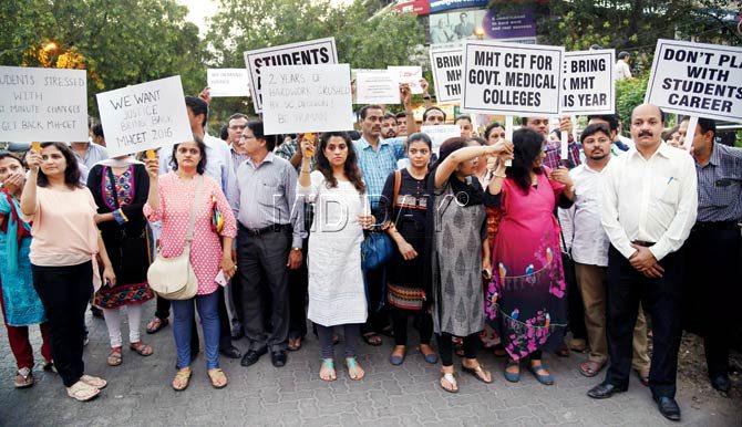 The parents held a silent protest in Vile Parle against the SC verdict yesterday. Pic/Sameer Markande