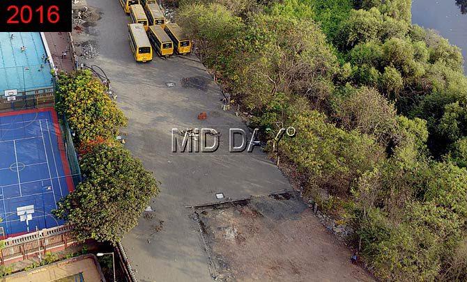 Levelled stretch behind Janki Devi Public School with a road and parking lot. Residents said the nearby mangroves are also now under threat. Pics/Pradeep Dhivar