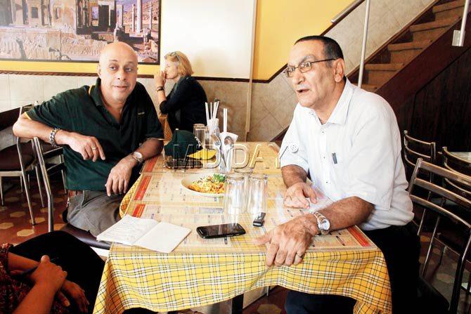 (L-R) Managers Farhang Jehani and Parvez Buzorg; the eatery’s façade. Pics/Ajinkya Sawant