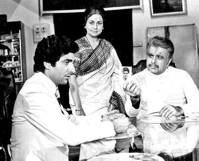 Raj Babbar, Nanda and Dilip Kumar in Mazdoor (1983), which took a look at factory workers